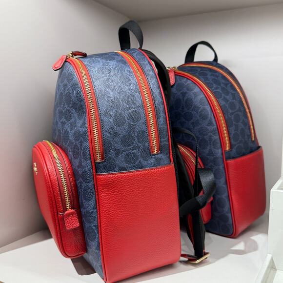 Coach Court Backpack In Signature Canvas CZ176 Denim/Bold Red - Picture 2 of 8